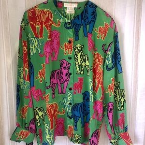 ESCADA Green Tiger Silk Blouse